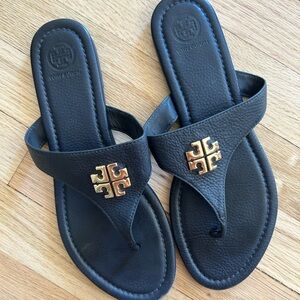 Tory Burch Black Benton Thong Leather Sandal